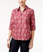 Style & Co Petite Printed Roll-tab Shirt, Only At Macy's