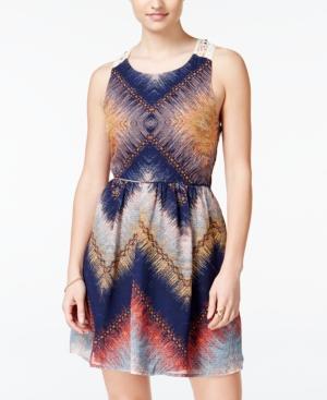 City Studios Juniors' Printed Lace-back Dress