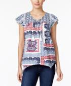 Style & Co Petite Mixed-print Peasant Top, Created For Macy's