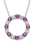 10k White Gold Necklace, Ruby (3/8 Ct. T.w.) And White Sapphire (1/3 Ct. T.w.) Circle Pendant