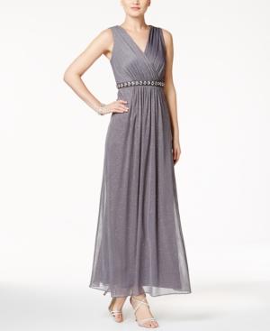 Msk Metallic Rhinestone-trim Gathered Gown