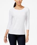 Jm Collection Petite Three-quarter-sleeve Jacquard Top