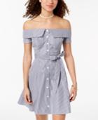 B Darlin Juniors' Striped Off-the-shoulder Button Dress