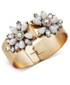 Inc International Concepts Gold-tone Stone & Crystal Floral Hinged Bangle Bracelet, Created For Macy's