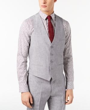 Bar Iii Men's Slim-fit Light Gray Chambray Linen Suit Vest, Created For Macy's
