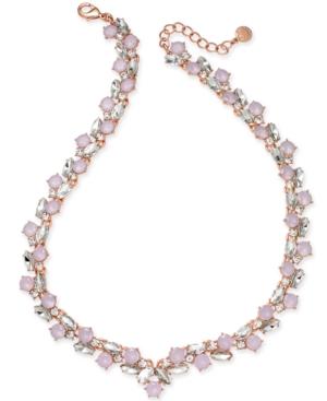 Charter Club Rose Gold-tone Crystal & Pink Stone Collar Necklace, Created For Macy's