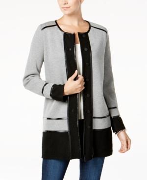 Charter Club Faux-leather Trim Cardigan, Created For Macy's