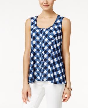 Style & Co. Gingham-print Scoop-neck Top, Only At Macy's
