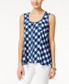 Style & Co. Gingham-print Scoop-neck Top, Only At Macy's