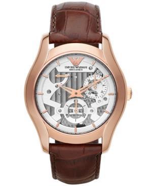 Emporio Armani Men's Automatic Meccanico Brown Leather Strap Watch 43mm Ar4675