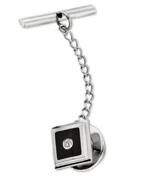 Stainless Steel Tie Tac, Diamond Accent And Black Enamel Tie Tac