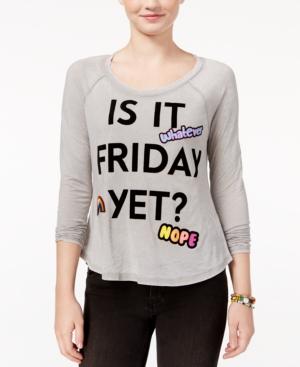 Belle Du Jour Juniors' Is It Friday Patch Graphic Burnout Raglan