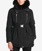 Dkny Faux-fur-collar Hooded Belted Puffer Coat