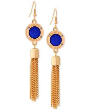 Guess Gold-tone Blue Tassel Linear Drop Earrings