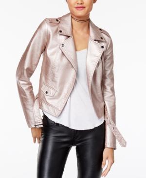 Material Girl Juniors' Metallic Faux-leather Moto Jacket, Created For Macy's