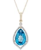 Blue Topaz (5-5/8 Ct. T.w.) And Diamond (1/6 Ct. T.w.) Pendant Necklace In 14k Gold