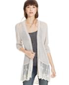American Rag Lace-trimmed Open-knit Cardigan
