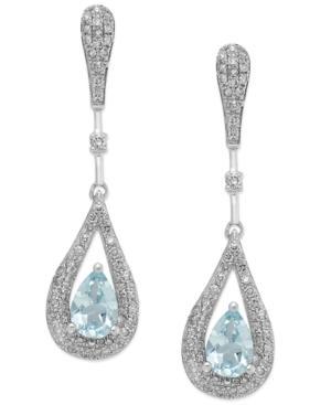 Aquamarine (3/4 Ct. T.w.) And Diamond (1/2 Ct. T.w.) Drop Earrings In 14k White Gold