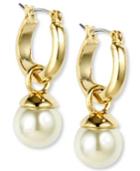 Anne Klein Gold-tone Imitation Pearl Drop Off Hoop Earrings