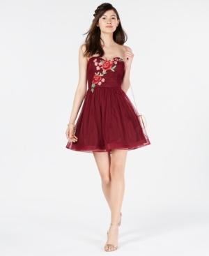 B Darlin Juniors' Rose-applique Strapless Dress