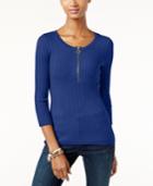 Inc International Concepts Zip-up Ribbed Sweater, Only At Macy's