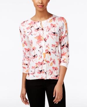 Charter Club Classic Cardigan, Flamingo Print