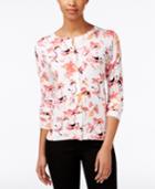 Charter Club Classic Cardigan, Flamingo Print