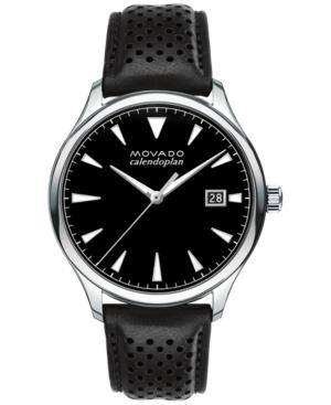 Movado Men's Swiss Heritage Series Calendoplan Black Leather Strap Watch 40mm 3650004