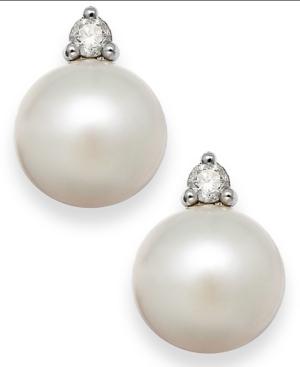 Akoya Pearl (7mm) And Diamond Accent Stud Earrings In 14k White Gold