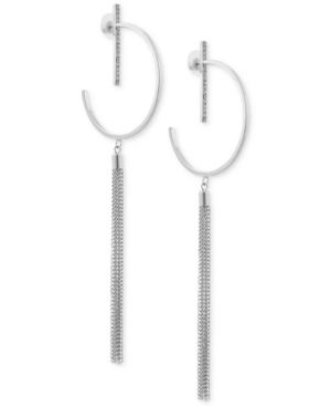 Guess Silver-tone Pave Hoop & Chain Tassel Drop Earrings