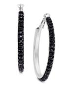 Inc International Concepts Silver-tone Black Crystal Hoop Earrings, Only At Macy's