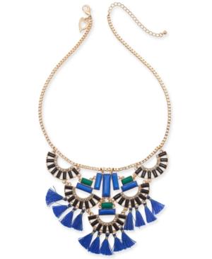 Thalia Sodi Gold-tone Crystal, Stone & Tassel Statement Necklace, 18 + 3 Extender, Created For Macy's