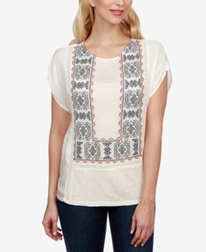 Lucky Brand Embroidered Mixed-media Top