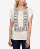 Lucky Brand Embroidered Mixed-media Top