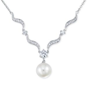 Cultured Freshwater Pearl And Crystal Necklace In Sterling Silver (10mm)
