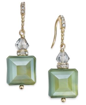 Inc International Concepts Gold-tone Green Stone And Crystal Drop Earrings, Only At Macy's