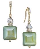 Inc International Concepts Gold-tone Green Stone And Crystal Drop Earrings, Only At Macy's
