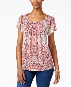 Style & Co Printed Pleat-neck Top, Only At Macy's