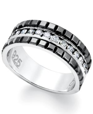 Men's Diamond Ring, Sterling Silver And 2-row Black Enamel Diamond Ring (1/2 Ct. T.w.)