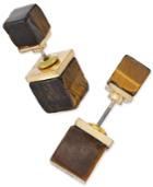 Gold-tone Square Horn Block Reversible Front And Back Earrings