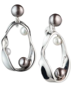 Carolee Silver-tone Twisted Ribbon & Freshwater Pearl (6-10mm) Clip-on Drop Earrings