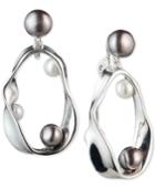 Carolee Silver-tone Twisted Ribbon & Freshwater Pearl (6-10mm) Clip-on Drop Earrings