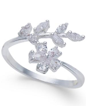 Inc International Concepts Silver-tone Crystal Flower & Leaf Ring, Only At Macy's