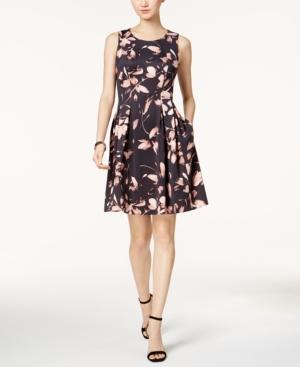 Nine West Floral-print Scuba Fit & Flare Dress