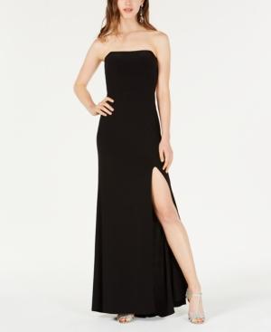 Blondie Nites Juniors' Strapless Side-slit Gown