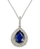 Blue Sapphire (2 Ct. T.w.) & White Sapphire (1/2 Ct. T.w.) Pendant Necklace In 14k White Gold