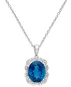 London Blue Topaz (4 Ct. T.w.) And Diamond Accent Pendant Necklace In 14k White Gold