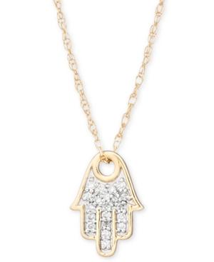 Elsie May Diamond Accent Hamsa Hand Pendant Necklace In 14k Gold, 15 + 1 Extender