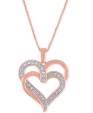 Diamond Overlap Heart 18 Pendant Necklace (1/10 Ct. T.w.) In 14k Rose Gold-plated Sterling Silver