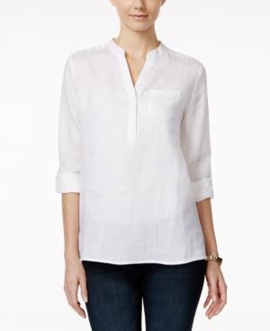 Charter Club Linen Windowpane-back High-low Tunic, Only At Macy's